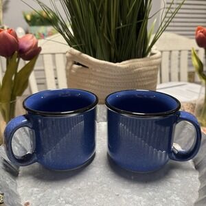 Vintage Marlboro Unlimited Set Of 2 Blue Speckled Stoneware Coffee Cups Mugs